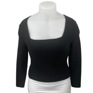 Abercrombie & Fitch Black Rib Knit Long Sleeve Square Neck Crop Sweater Top XL